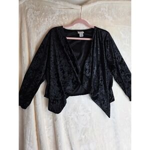 Collections Etc‎ Black Velvet Crushed Open Front Cardigan Jacket Womens M